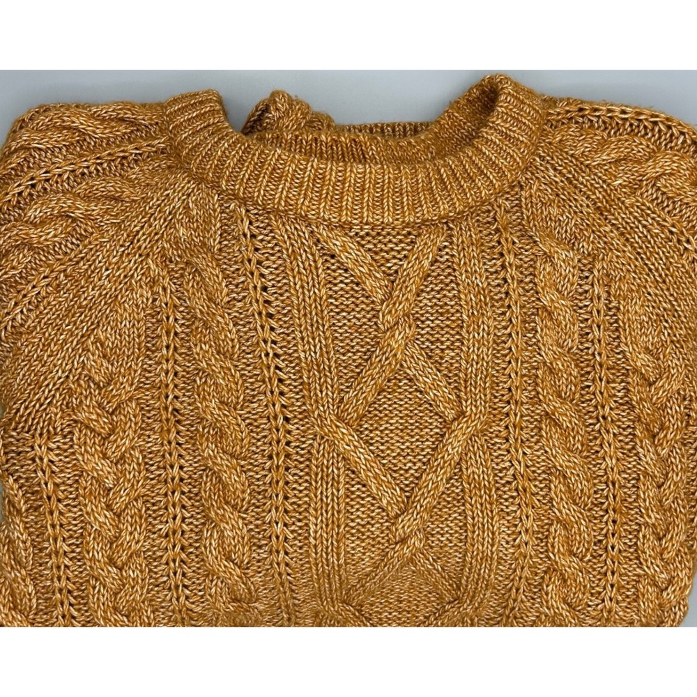 Abercrombie Fitch Gold/Tan Cable Knit Sweater Long Sleeve Crew Neck Women Size S